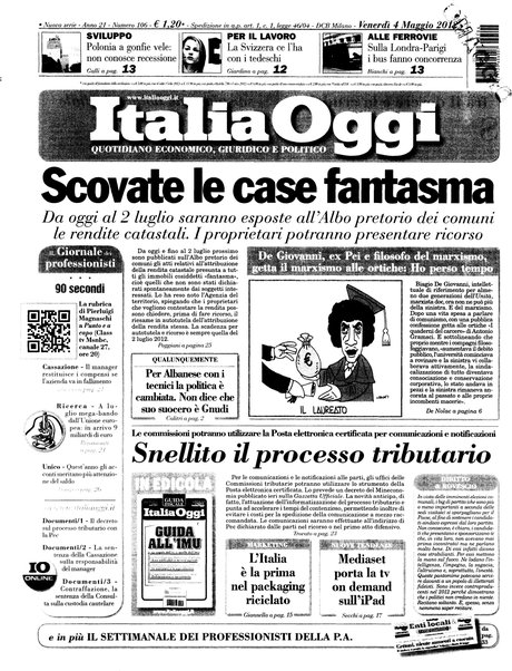 Italia oggi : quotidiano di economia finanza e politica